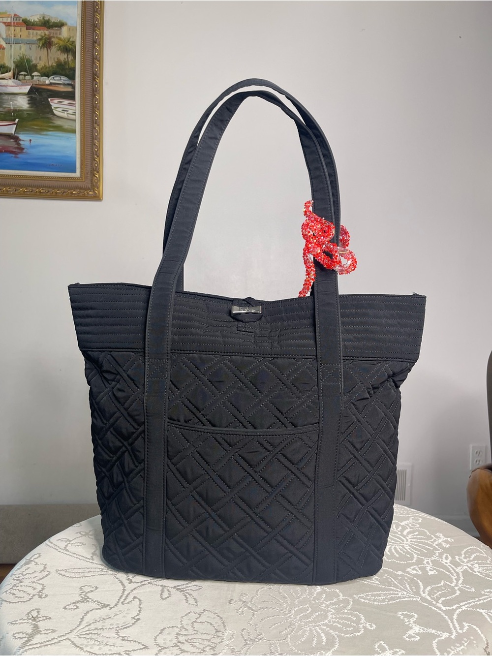 🖤 VINTAGE VERA BRADLEY BLACK SOLID QUILTED TOTE BAG 🖤